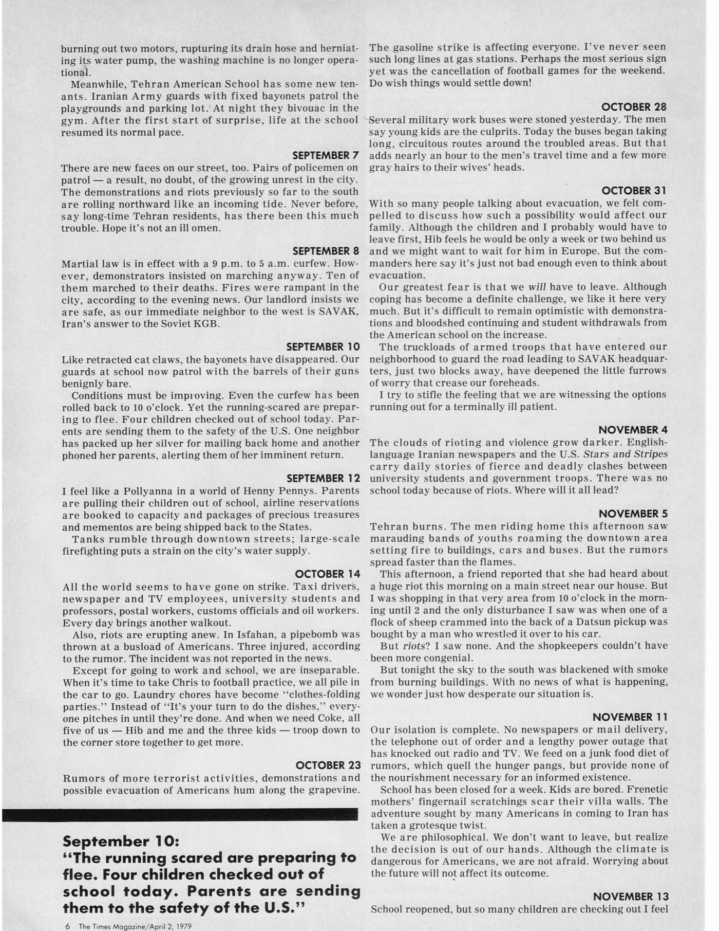 Page 3 of "1979: A Tehran Diary" as published in The Times Magazine