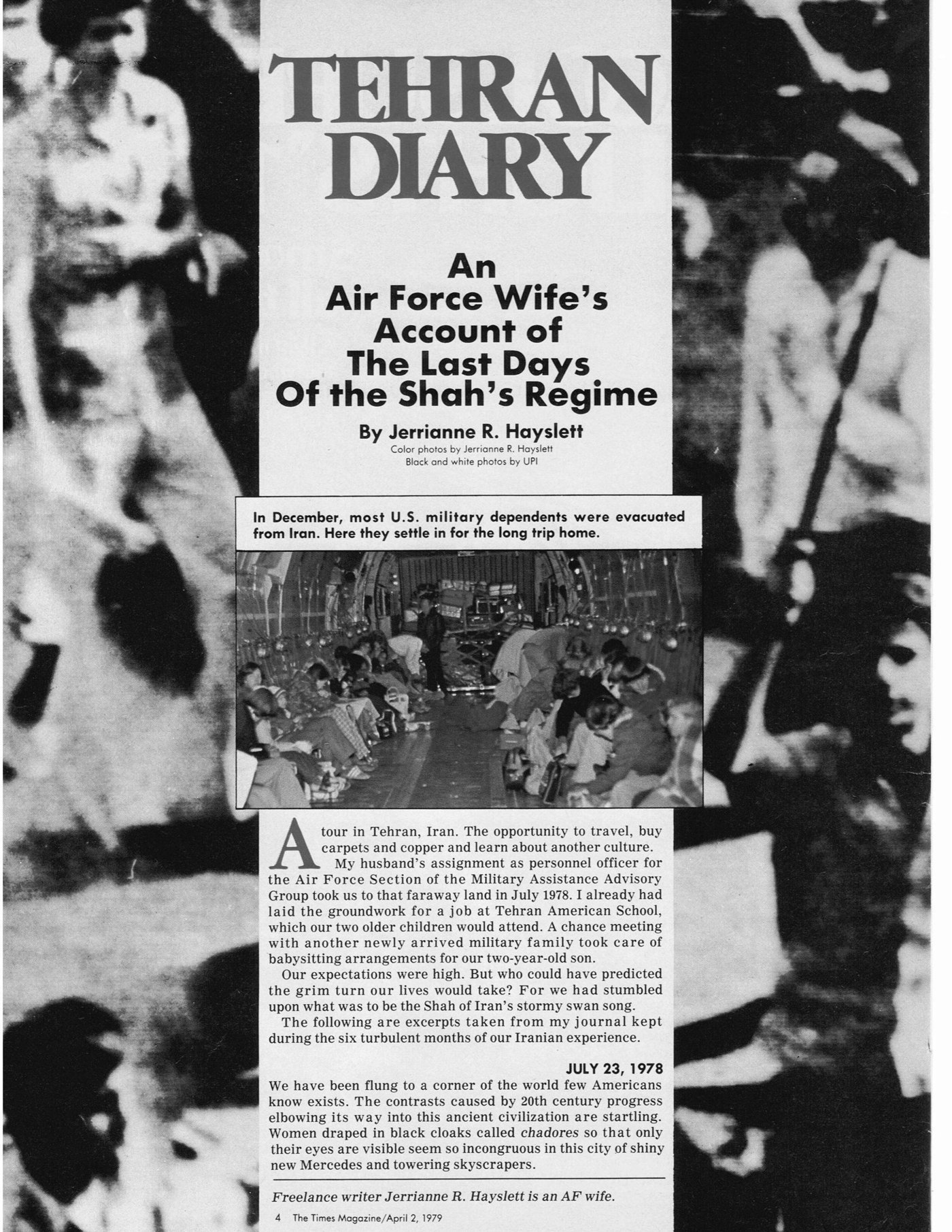 Page 1 of "1979: A Tehran Diary" as published in The Times Magazine