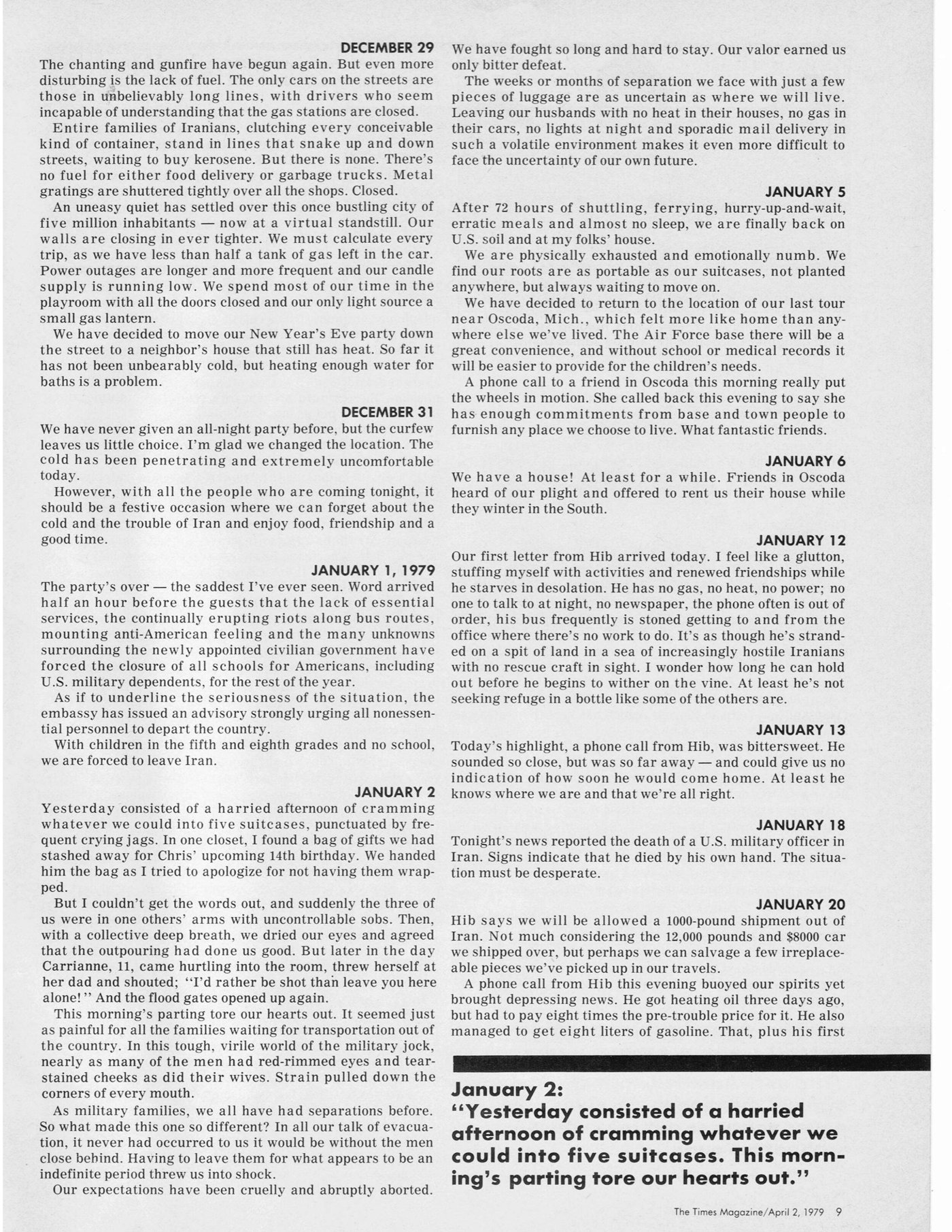 Page 6 of "1979: A Tehran Diary" as published in The Times Magazine