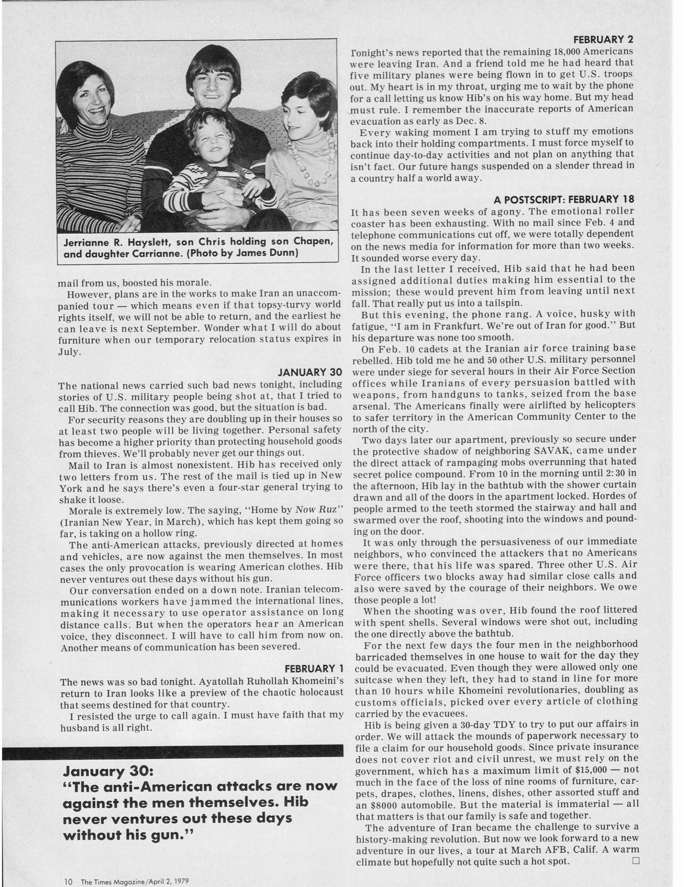 Page 7 of "1979: A Tehran Diary" as published in The Times Magazine