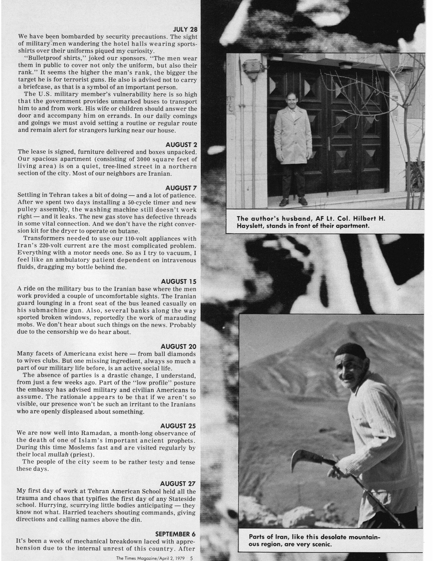 Page 2 of "1979: A Tehran Diary" as published in The Times Magazine